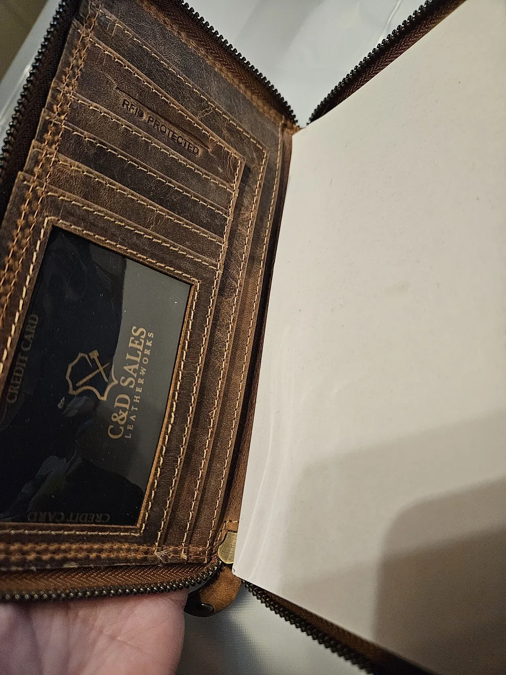 Men's Brown Leather Zip Wallet with Deer Embossing